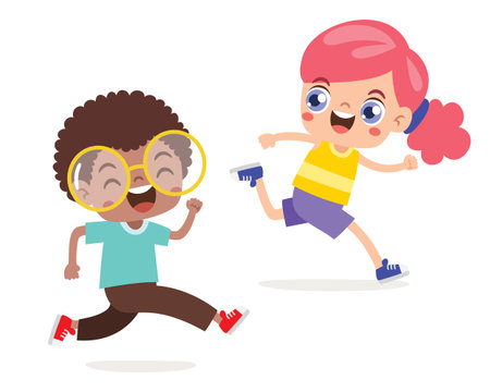 Group Of Cartoon Children Runningのイラスト素材