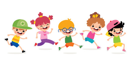 Group Of Cartoon Children Runningのイラスト素材