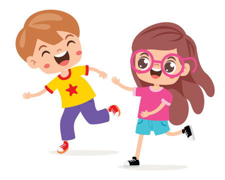 Group Of Cartoon Children Runningのイラスト素材