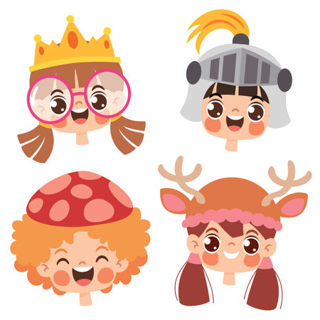 Cartoon Kids Wearing Funny Hatsのイラスト素材