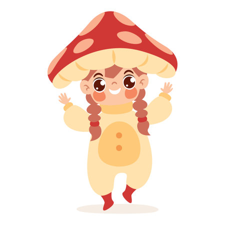 Cute Child Wearing Mushroom Costumeのイラスト素材