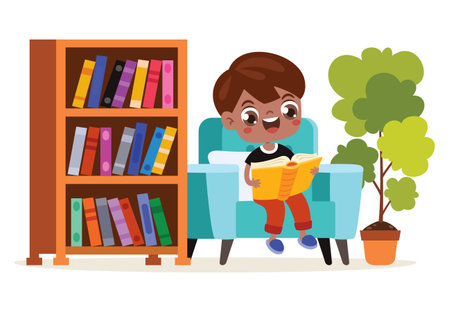 Cute Cartoon Kid Reading Bookのイラスト素材