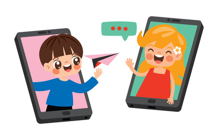 Cartoon Kid Communicate With Smartphoneのイラスト素材