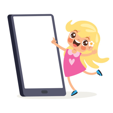 Cartoon Kid Communicate With Smartphoneのイラスト素材