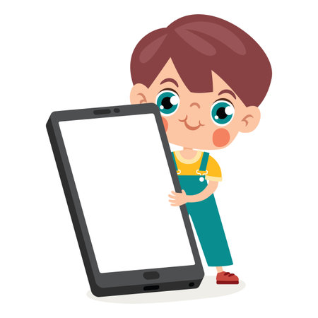 Cartoon Kid Communicate With Smartphoneのイラスト素材