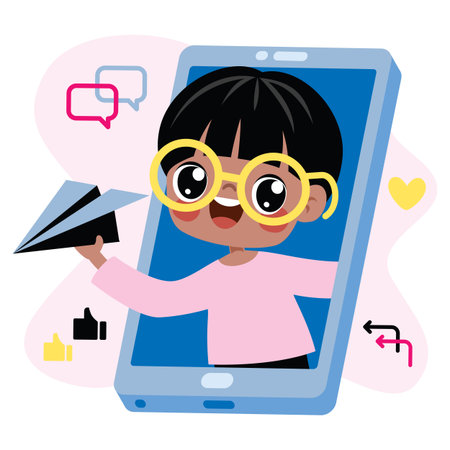 Cartoon Kid Communicate With Smartphoneのイラスト素材
