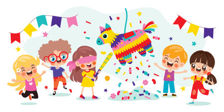 Funny Cartoon Kid Hitting Pinataのイラスト素材