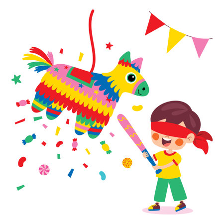 Funny Cartoon Kid Hitting Pinataのイラスト素材