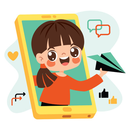 Cartoon Kid Communicate With Smartphoneのイラスト素材
