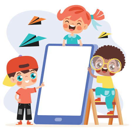 Cartoon Kid Communicate With Smartphoneのイラスト素材