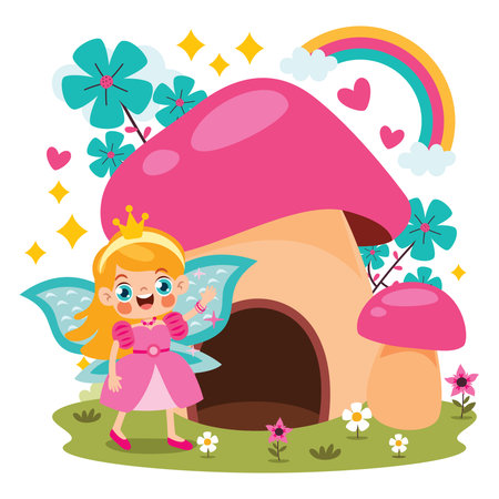 Fantasy Scene With Cute Fairyのイラスト素材