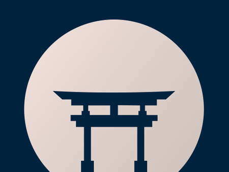 Japanese Culture Day Background or Greeting Card Design. Japanese gate illustration with full moon background and copy space area. Suitable to place on content with that theme.のイラスト素材