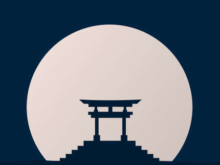 Japanese Culture Day Background or Greeting Card Design. Japanese gate illustration with full moon background and copy space area. Suitable to place on content with that theme.のイラスト素材
