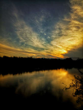 sunset on lake Limboto, Gorontaloの写真素材