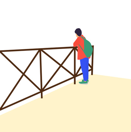 vector illustration of a man standing with a backpack. flat illustration. human flat illustrationのイラスト素材