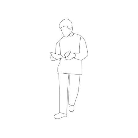 sketch of a man holding his waist for a coloring book. suitable for children to learn to draw and colorのイラスト素材