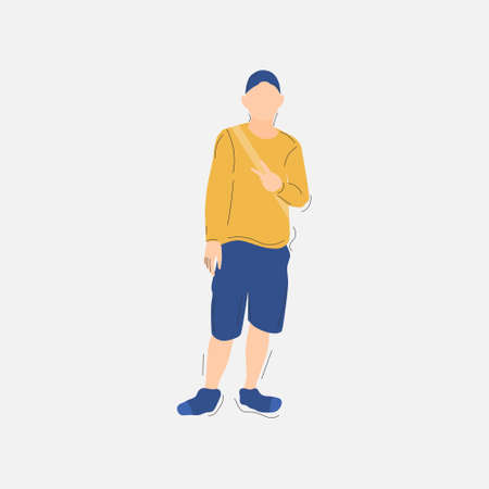 vector illustration of a man standing with a backpack. flat illustration. human flat illustrationのイラスト素材