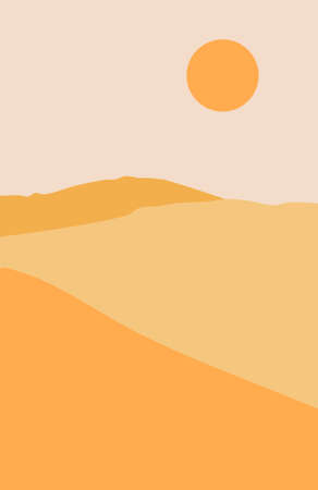 abstract minimalist aesthetic posters with backgrounds with mountains and sea landscapes. Trendy vector illustration for wall decoration, postcard or brochure, social media.のイラスト素材