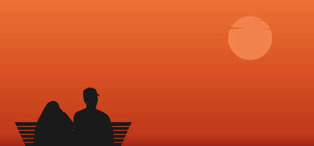Silhouette of a married couple sitting on chairs at sunset. romantic conceptのイラスト素材