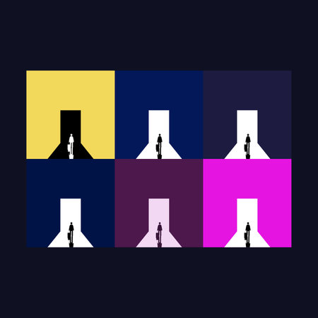 Set of Abstract Door open Light out technology background. Hitech communication concept innovation background. Abstract open door to universeのイラスト素材