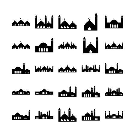 set of mosque silhouettes. mosque iconのイラスト素材