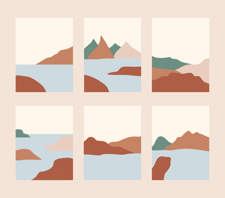 set of abstract boho landscapeのイラスト素材