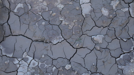 A close up of a cracked ground with a few cracked mud