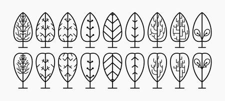 Set of tree icons. Collection of trees in line style. Vector illustrationのイラスト素材