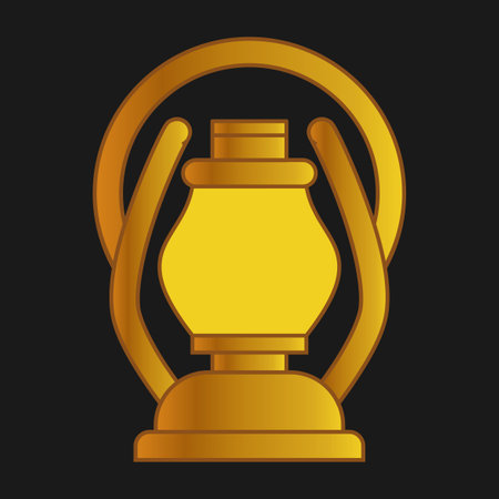 Kerosene lamp icon in golden style on a black background.のイラスト素材