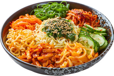kalguksu served on a plate isolated on white backgroundの素材
