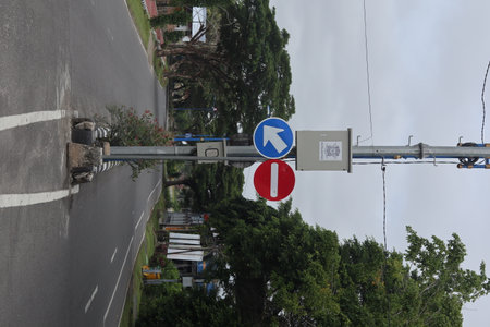 Traffic signs on the road in the city of Shenzhen, China.