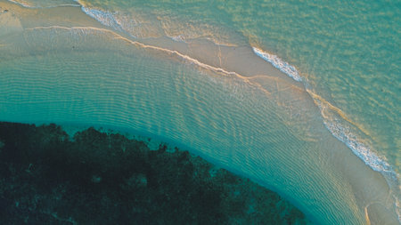 Aerial View of the Sandy Beach with Turquoise Water