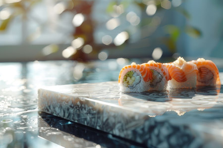 Sushi roll with salmon, avocado, cucumber, cream cheese and mayonnaiseの素材
