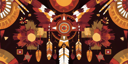 Native american indian chief headdress with feathers. Vector illustrationの素材