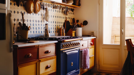 Interior of a modern kitchen in a country house. Selective focus.の素材