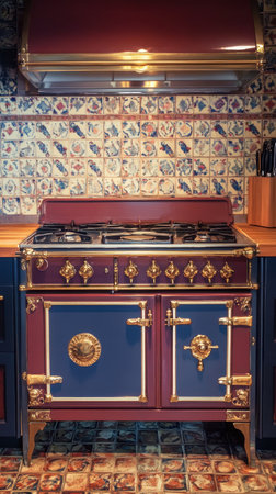 Interior of a restaurant with vintage kitchen furniture, close up.の素材
