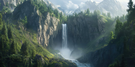 Waterfall in the mountains. Mountain landscape. Waterfall in the mountains.の素材