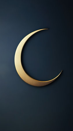 Golden crescent moon on blue background. Ramadan Kareem concept.の素材