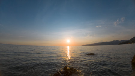 beautiful sunset on the sea in Montenegro, Adriatic Seaの写真素材
