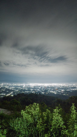 View of Gorontalo City at night from the top of the mountain, Indonesiaの写真素材