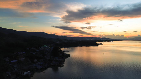 Limboto lake at sunset, Gorontalo province, Indonesiaの写真素材