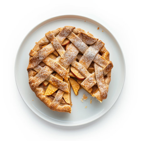 Apple pie on white plate isolated on white background. Top view.の素材