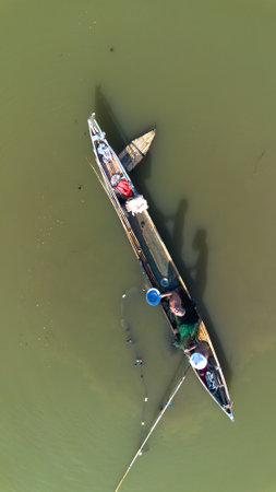 fisherman boat in the lake, Gorontalo, Indonesiaの写真素材