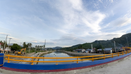 construction site in Indonesia with blue sky and white cloud.