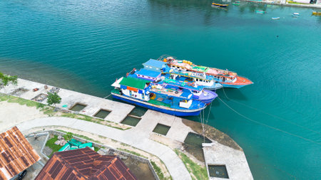 Aerial View of Colorful Boats at Dock