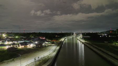 Night view of a canal in the city