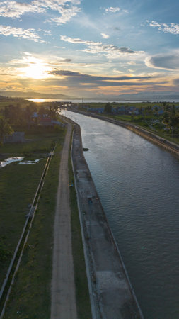 Aerial View of River at Sunset.の写真素材