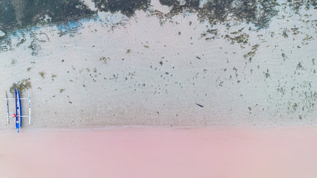 Aerial View of Boat on Pink Sand Beach