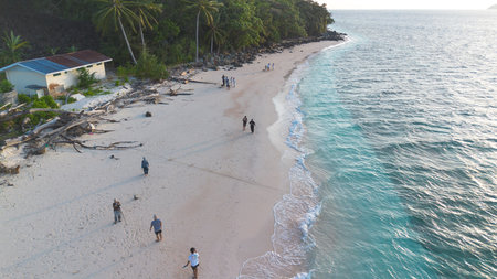 Aerial View of People on Tropical Beach