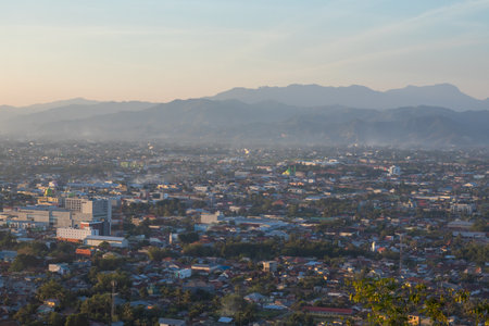 Aerial View of Cityscape with Mountains